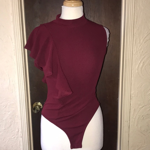 Tops - RED BODYSUIT WITH RUFFLE